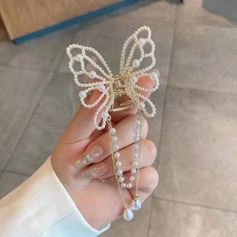 Metal Butterfly Hairpin Women’s High-grade Temperament Half-tie Hair Tassel Pendant Hair Accessories New Back Head Clip