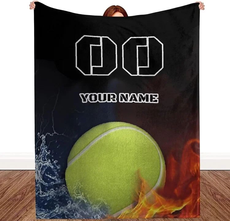 Custom Tennis Blankets with Name and Number Personalized Tennis Ball Blanket | BKKid617