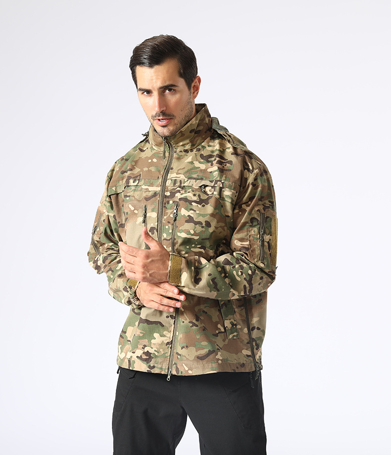 Tactical Jacket Camouflage Windbreaker Hooded Stand Collar Jacket Tactical Jacket Camouflage Windbreaker Hooded Stand Collar Jacket