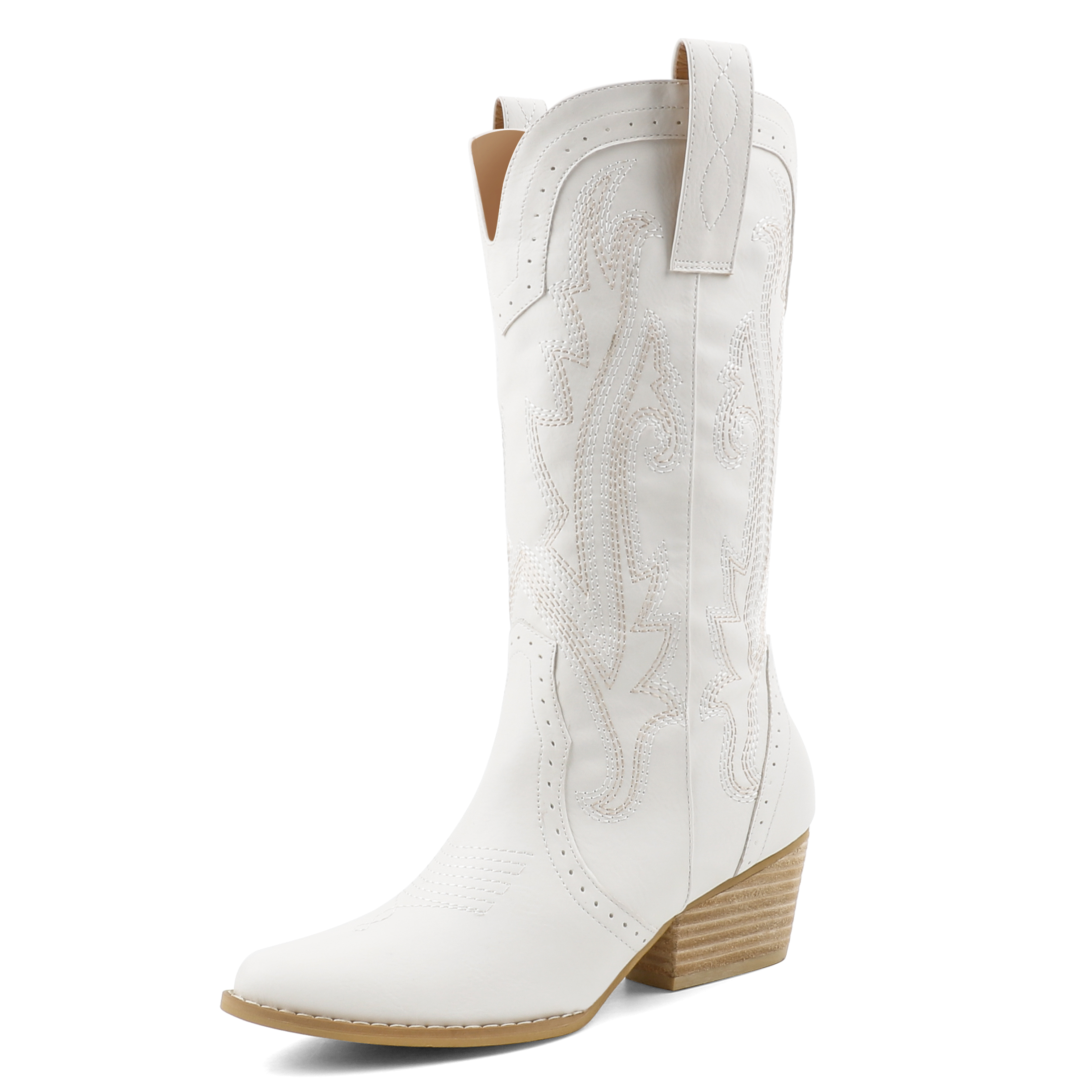 2" Women's Pointed Toe Embroidered Cowboy Boots Vintage Style Western Cowgirl Boots-MERUMOTE