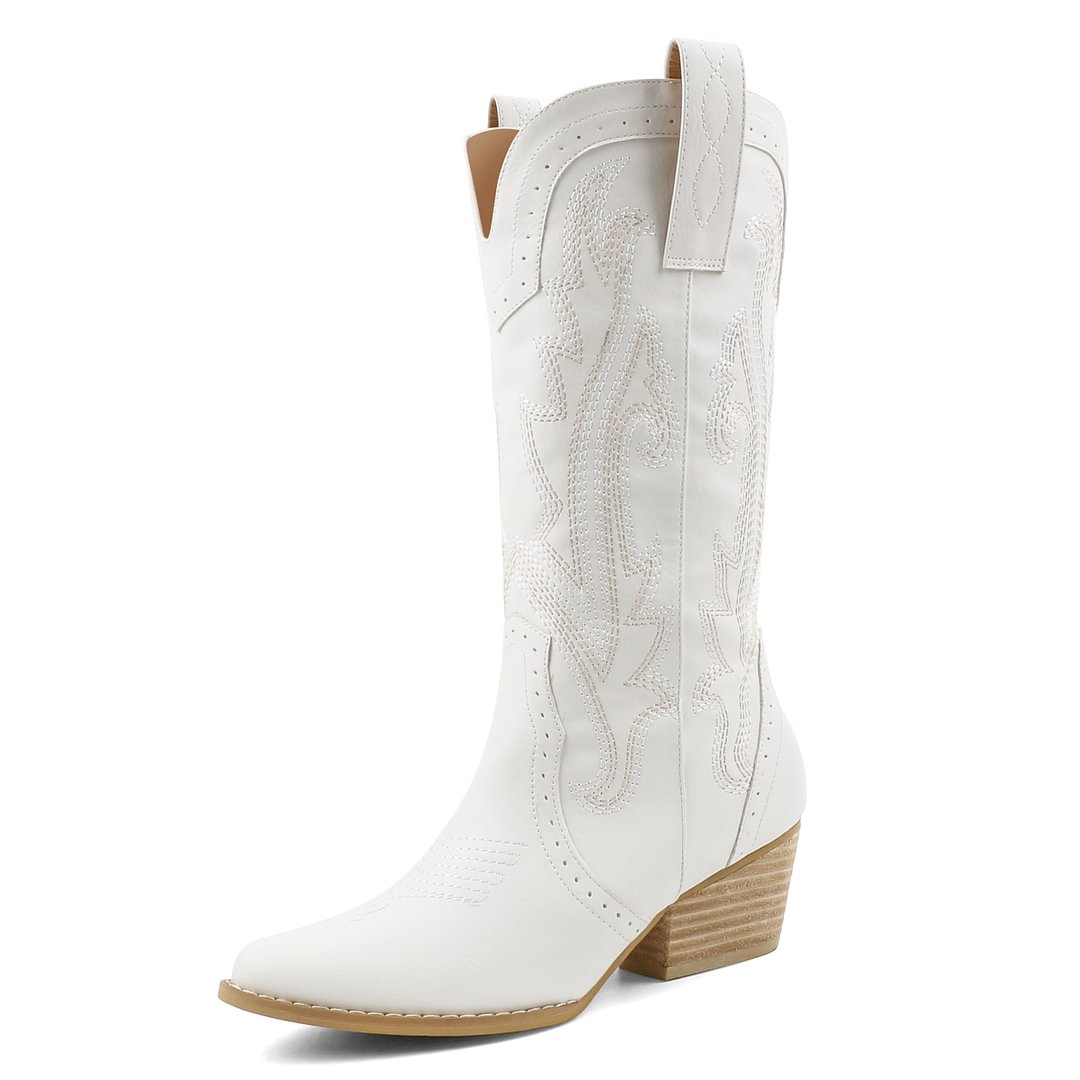 2" Women's Pointed Toe Embroidered Cowboy Boots Vintage Style Western Cowgirl Boots-MERUMOTE