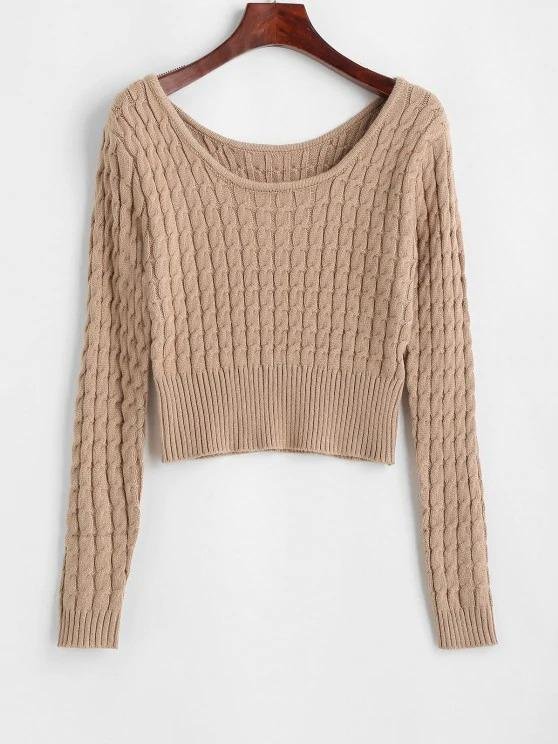 Crew Neck Ribbed Trim Cable Knit Sweater