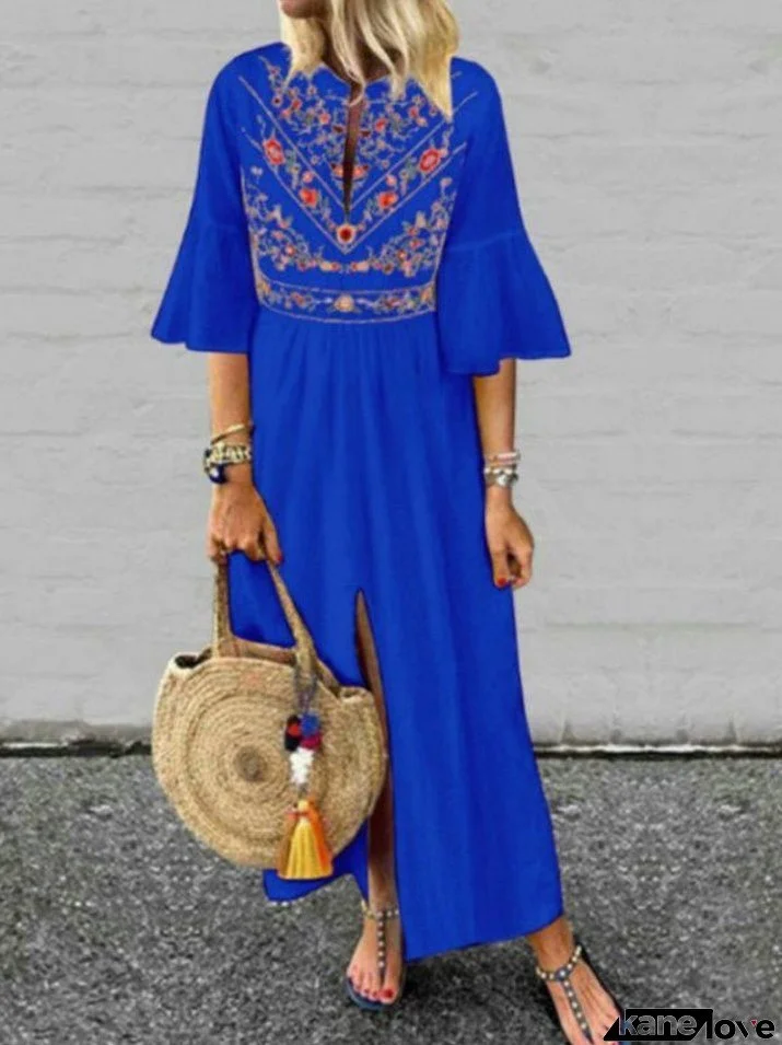 Women's Dresses Loose Vintage Print Mid Sleeve Dress