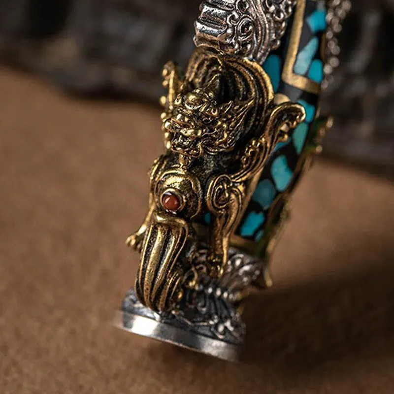 Tibetan Nine-Eye Dzi Bead Turquoise Buddha Wealth Rotation Necklace