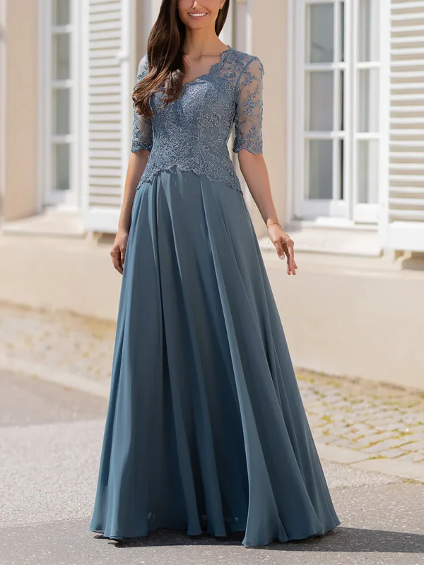 V-Neck Solid Color Lace Maxi Dress
