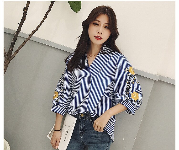 Women Blouses Ladies Floral Embroidery Office Blouse Summer Casual Female Blouse Shirt Women Camisas Femininas Womens Top Blusas