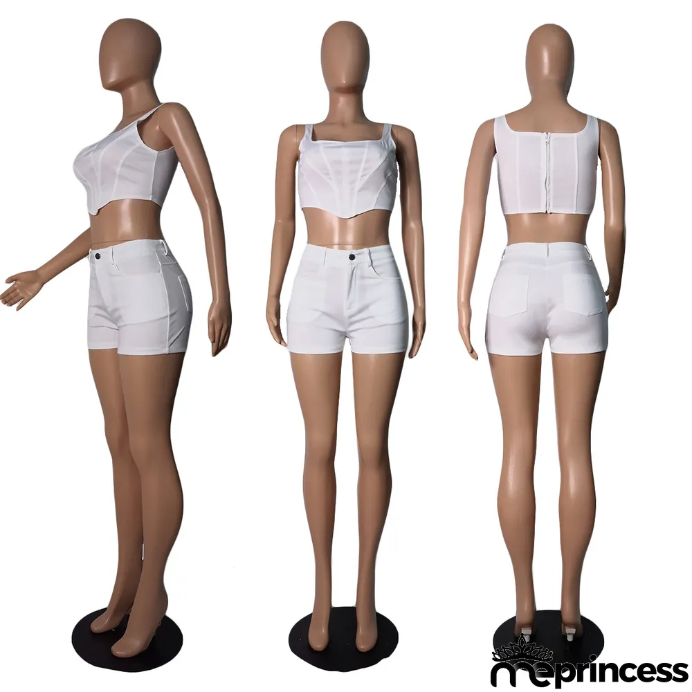 Solid Vest Top And Shorts Two Piece Sets