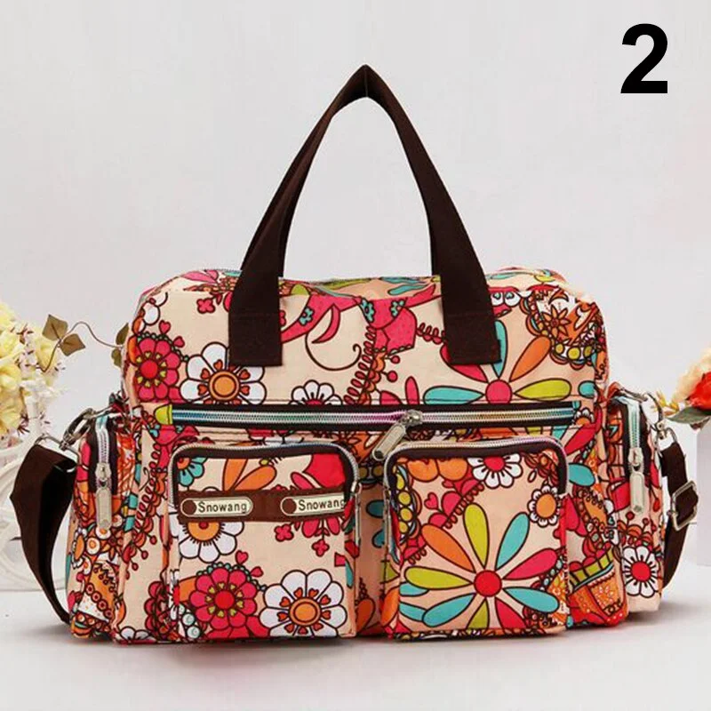 Women Handbag Vintage Flower Printed Waterproof Nylon Shoulder Messenger Bag Large Capacity Tote Bag Casual Picnic Travel Bags