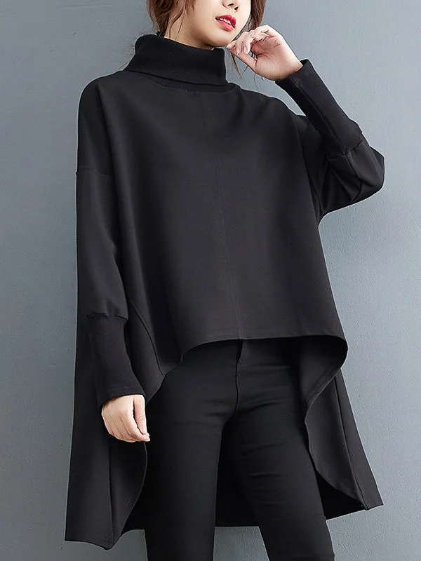 Fashion High-Neck Asymmetric Split-Joint Sweatshirt