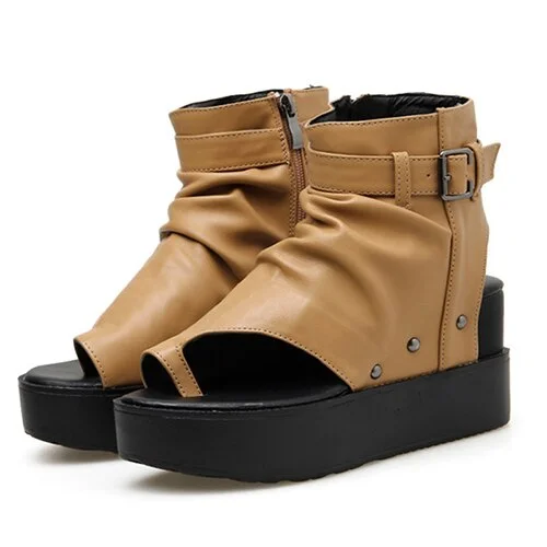 Gdgydh 2021 New Arrival Summer Women's Sandals Platform Wedge Slingbacks Shoes For Summer Peep Toe Sandals Fashion Buckle Zipper