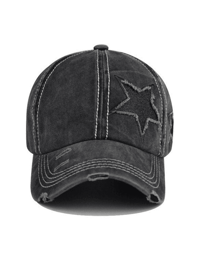 Brownm Distressed Wash Sequin Star Baseball Cap