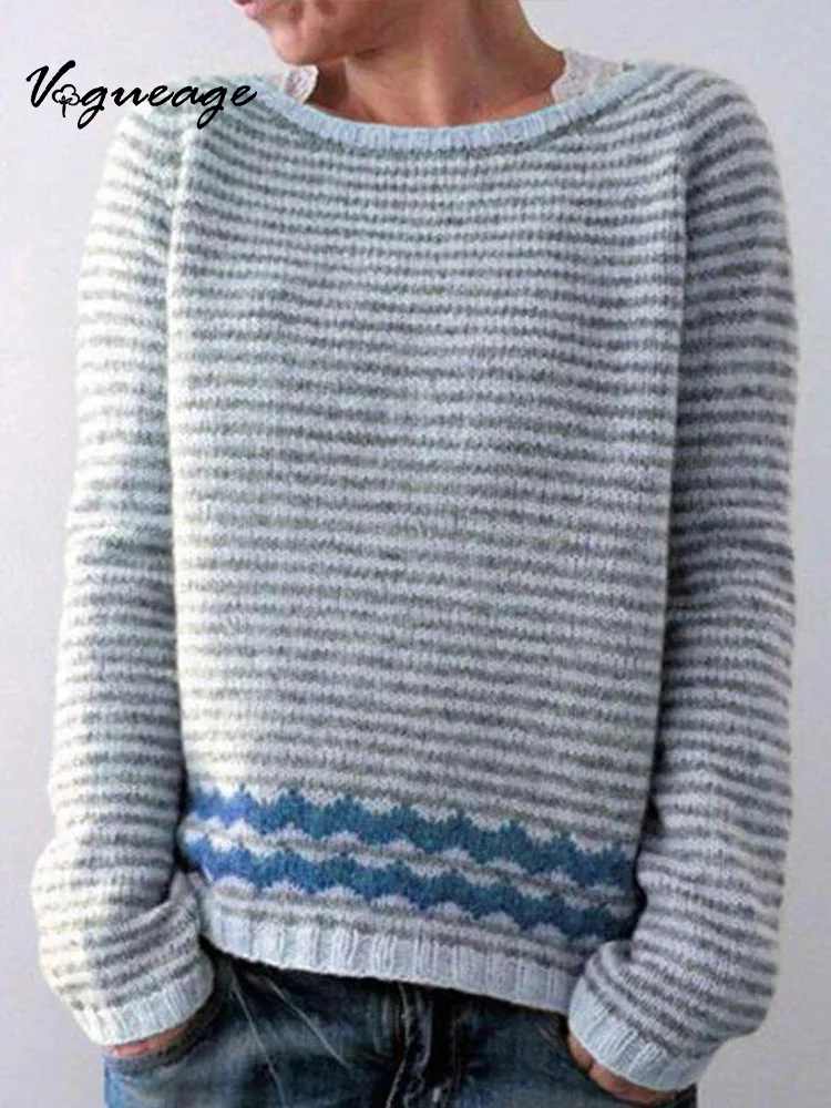 Fashionable And Simple Stripes Knitted Sweater