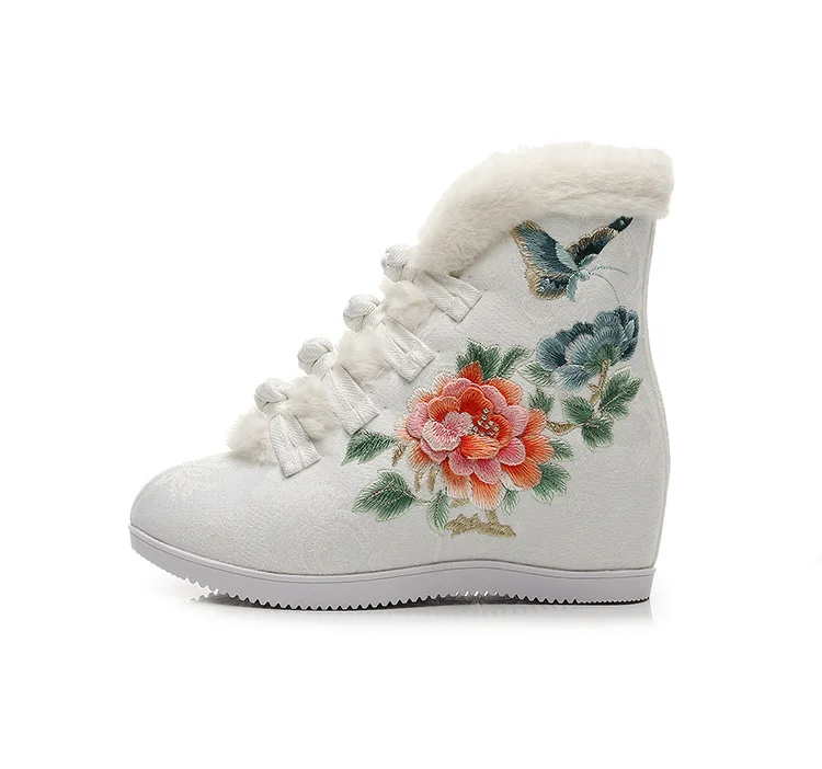 Colourp Colourp Boots Short Boots With Cotton And Wool Embroidered Boots, Embroidered Shoes Cloth Boots Inside The High Wedge Women's Shoes Cotton