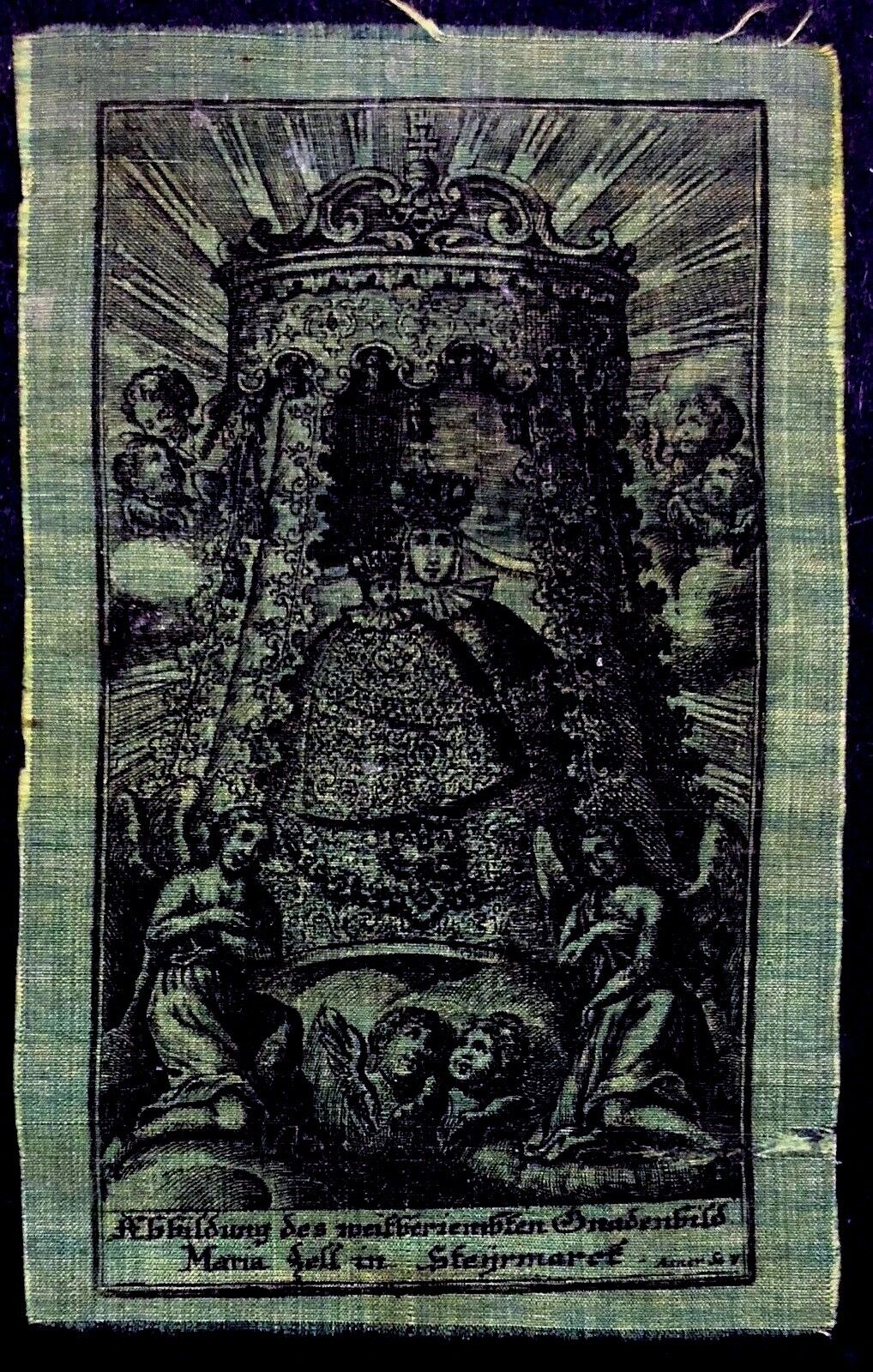 Mariazell Pilgrimage Devotional Picture On Fabric 18. Jh Asner Austria O-4456