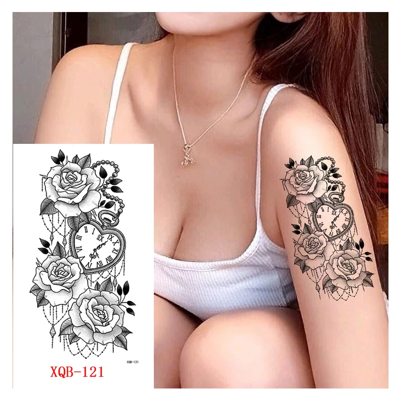 Sdrawing Forest Tattoo Sticker for Men Women Tiger Wolf Death Skull Temporary Tattoo Fake Henna Skeleton King Animal Tatoo Pattern