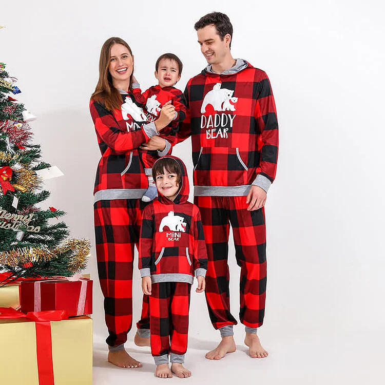 Family Matching Polar Bear Plaid Pajamas Set