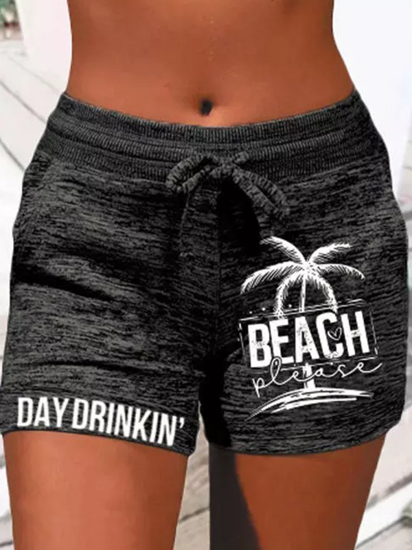 Day Drinking Beach Please Coconut Tree Print Shorts