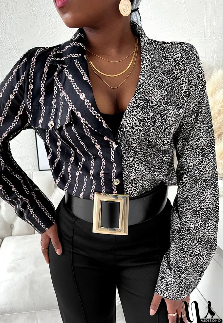 MidiSono - V-Neck Sexy Print Long Sleeve Top