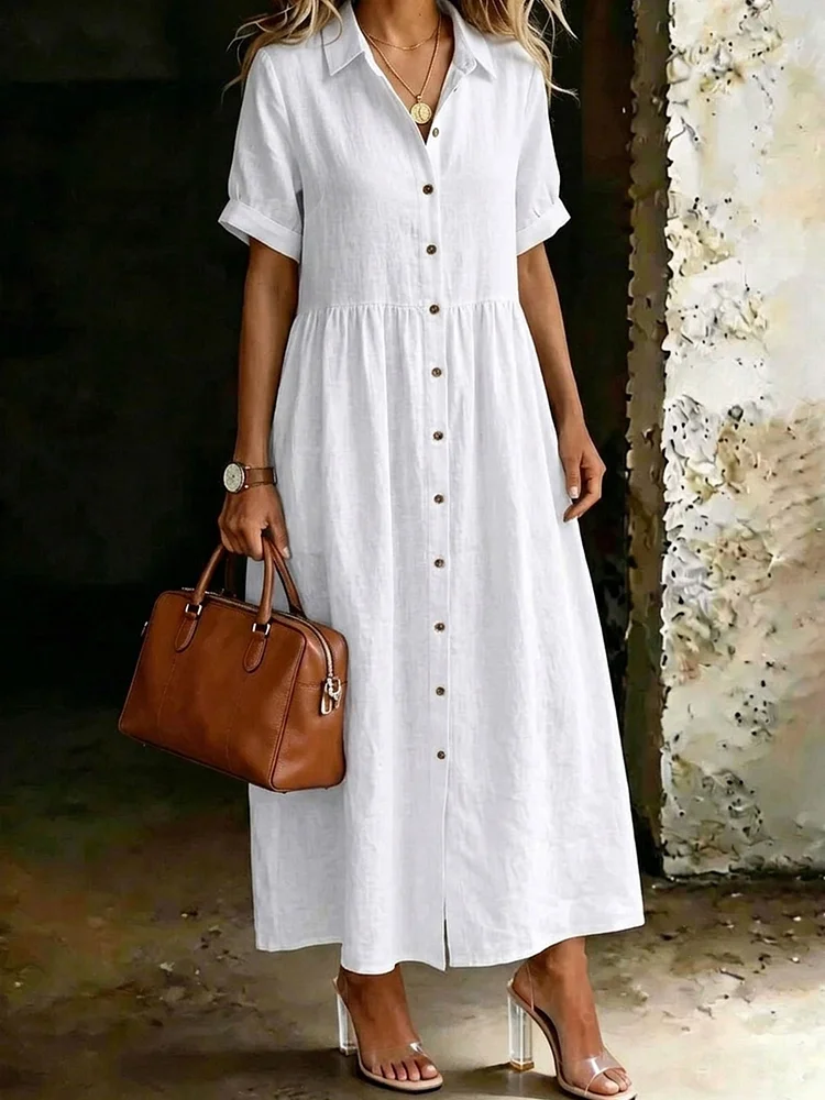 Women&rsquo;s Casual Short Sleeve Solid Color Shirt Dress