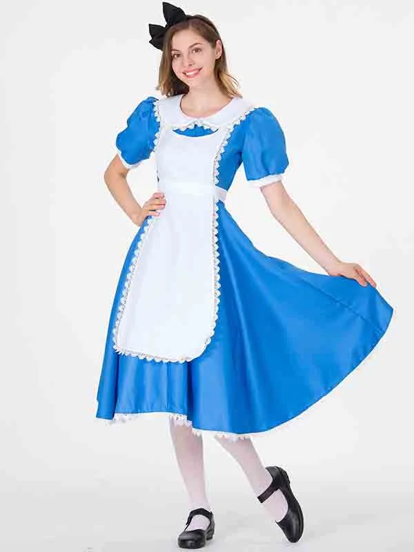 Women Puff Sleeve Deluxe Alice Halloween Costume-elleschic