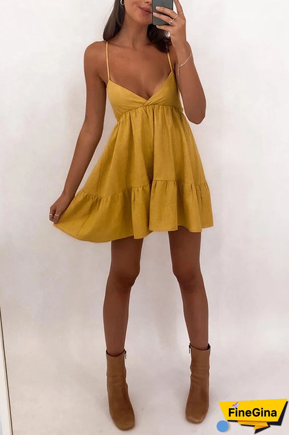 V Neck Backless Slip Mini Dress