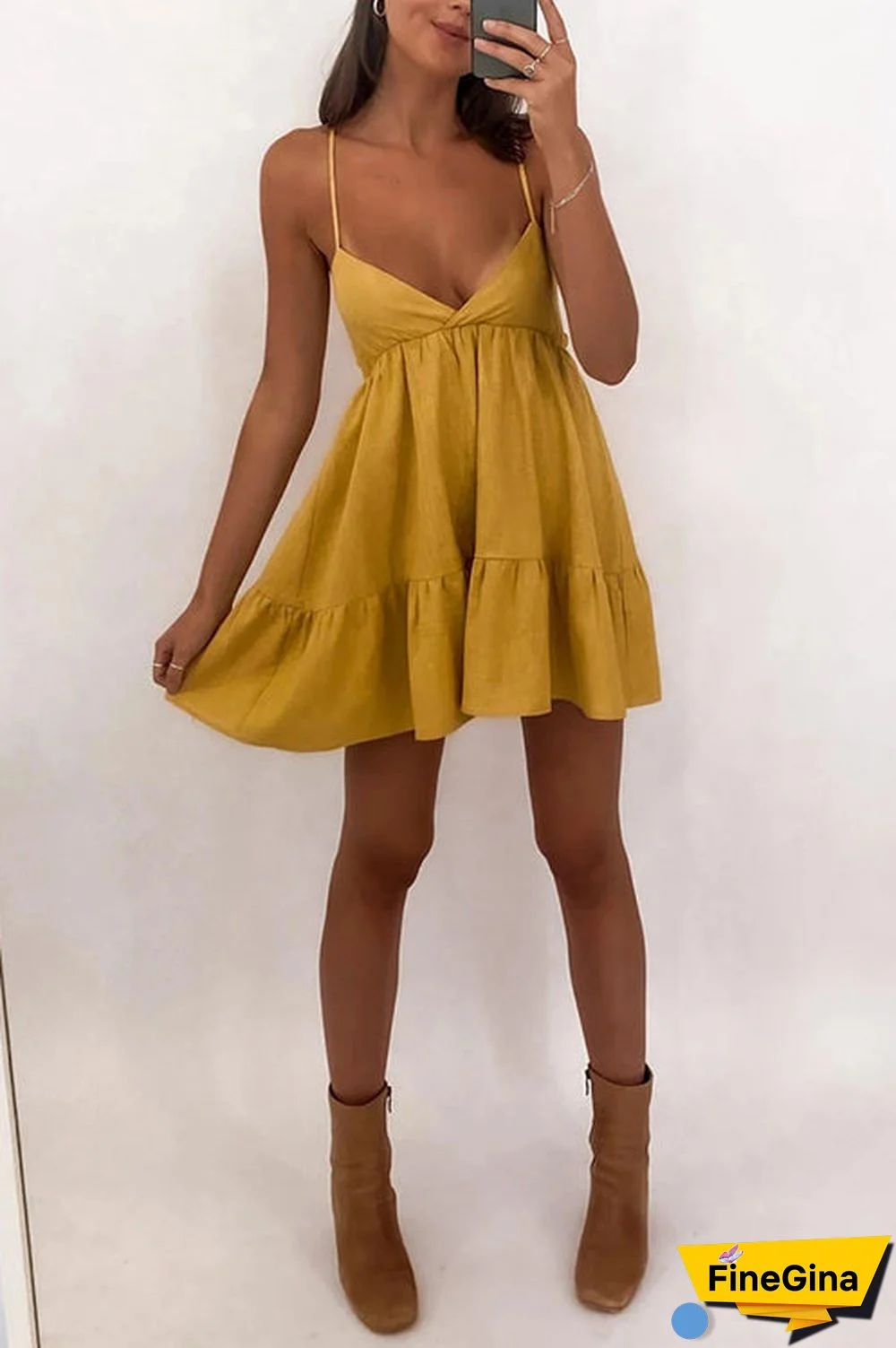 V Neck Backless Slip Mini Dress
