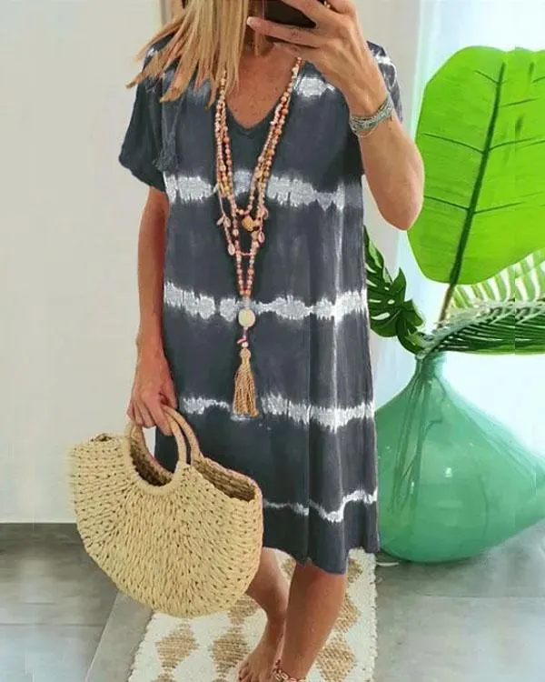 Felidress.com Tie Dye Striped Loose Mini Dress