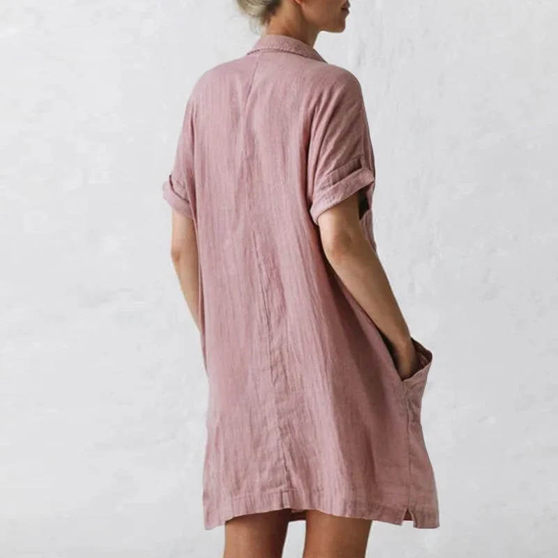Solid Color Short Sleeve Pocket Dress