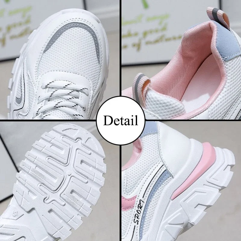 2022 New Women Platform Chunky Sneakers Mesh Breathable Sport Shoes Woman Fashion Thick Sole Walking Ladies Casual Shoes