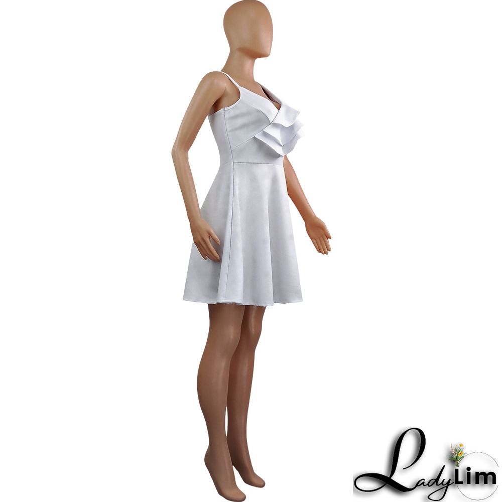 Women's Summer Solid Color Sexy Low Back Ruffle Strap Dress