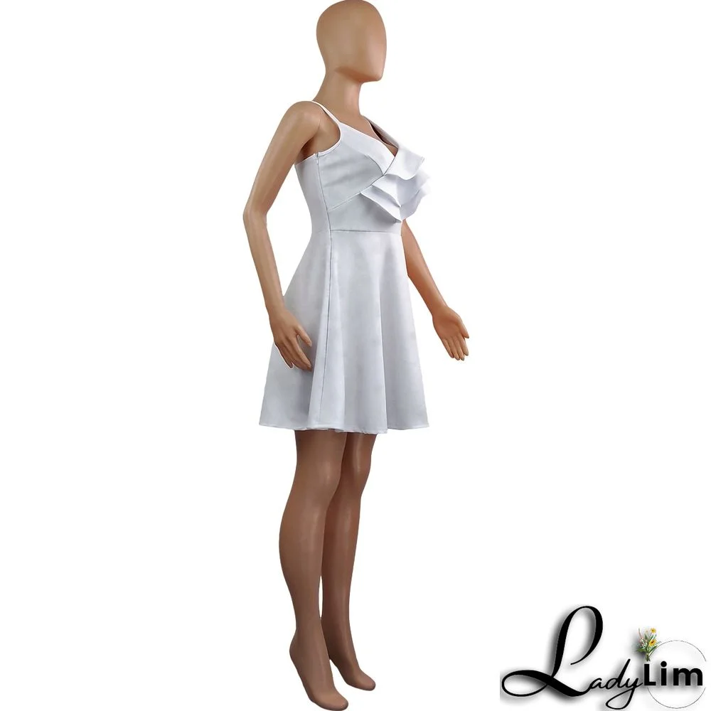 Women's Summer Solid Color Sexy Low Back Ruffle Strap Dress