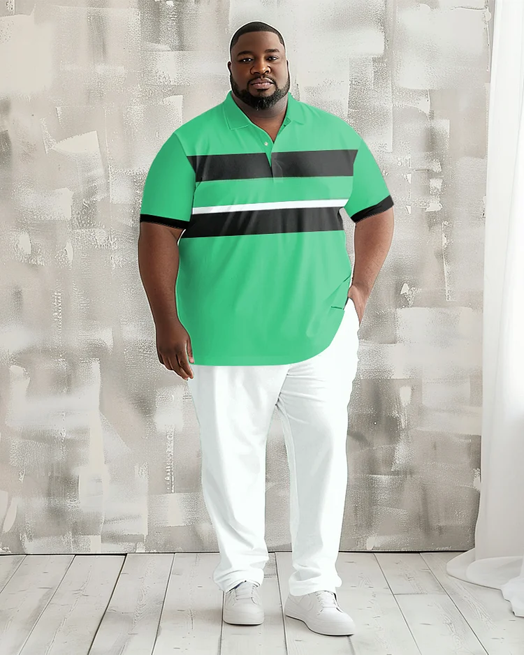 Men's Plus Size Light Business Simple Colorblock Striped Polo Shirt Trousers Suit