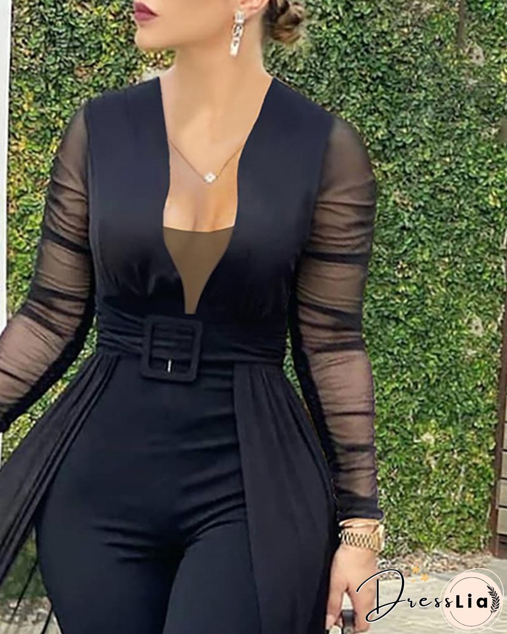 Plain Sheer Mesh Skinny Jumpsuit P14027