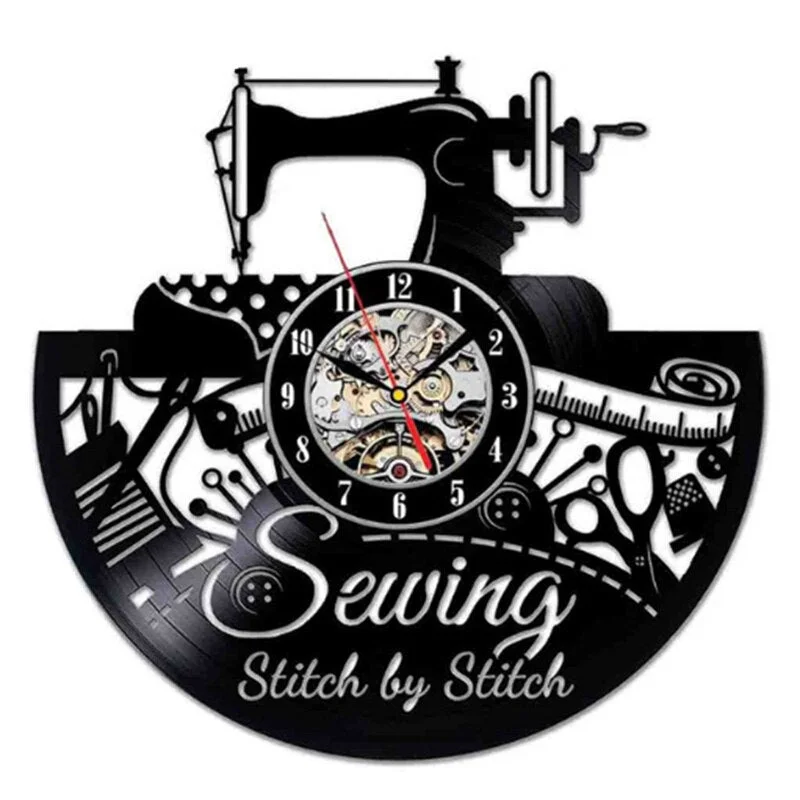 Vintage Vinyl Record Wall Clock Modern Design Sewing Stitchcraft Handmake Art Vinyl Record Clock Wall Watch Craft Home Decor