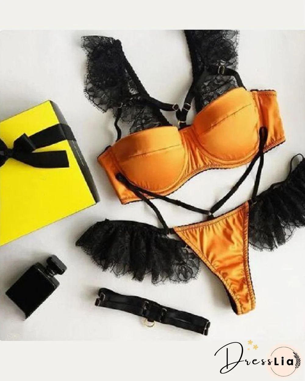 Lace Hem Patchwork Bra Sets P12975