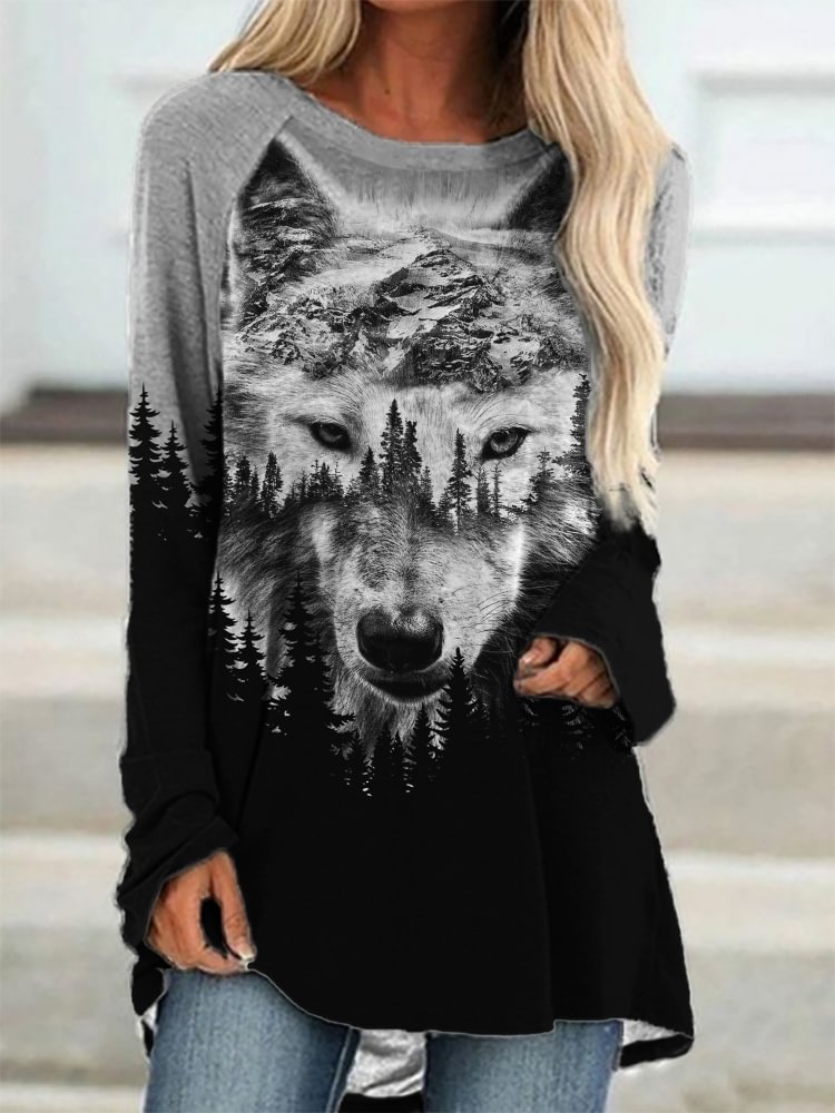 Wild Wolf Forest Art Contrast A Line T Shirt