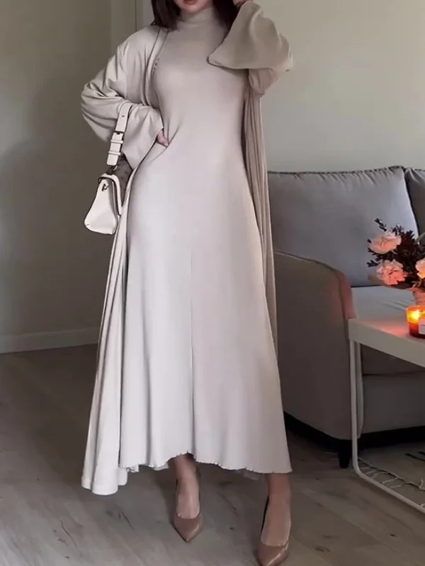 High Collar Casual Loose Solid Color Slim Shawl Suit Skirt