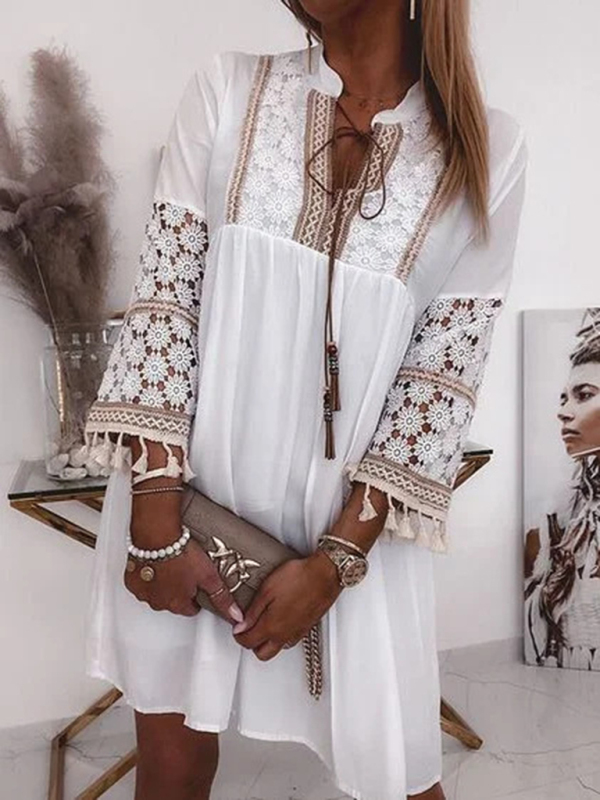 Mature Women Casual Summer New Fashion Lace Mosaic Mini Dress