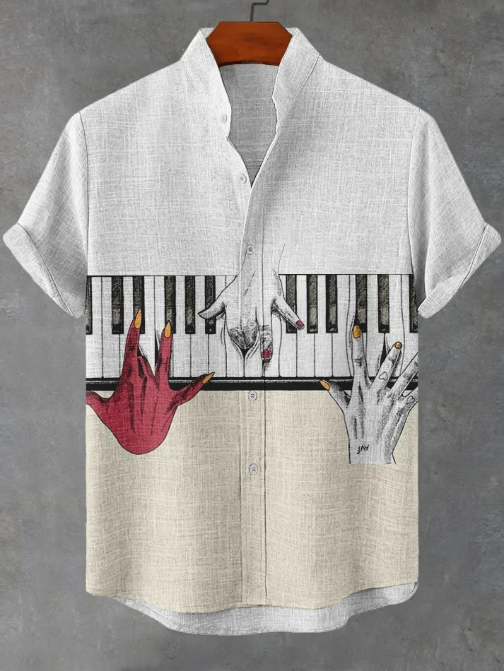 Men's Piano Monster Hands Halloween Print Casual Shirt