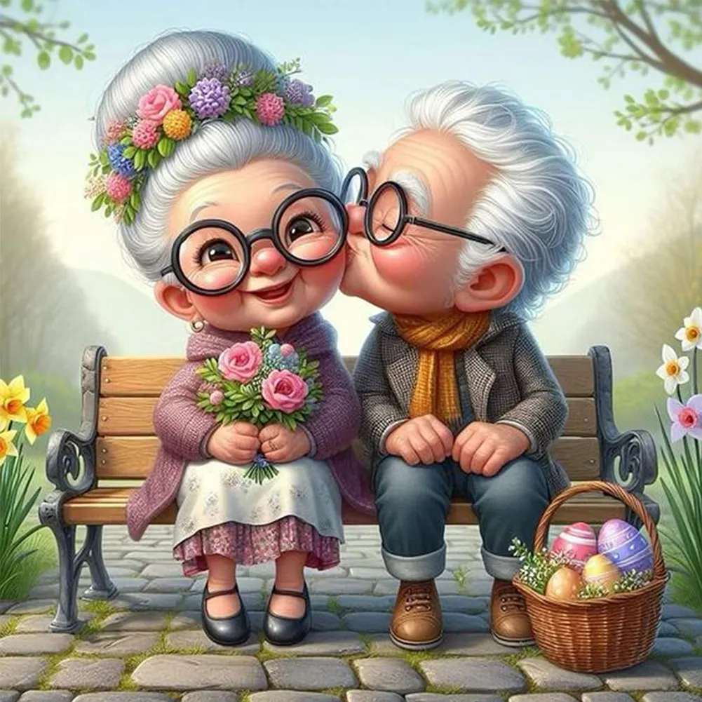 Diamond Painting - Full Square Drill - Old Couple(Canvas|35*35cm)