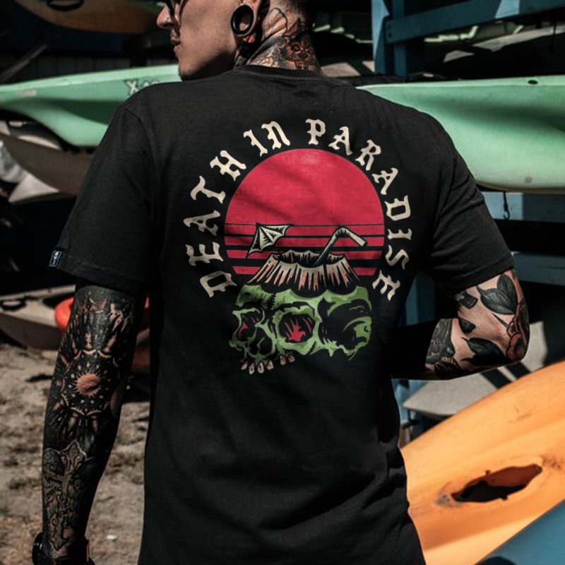 DEATH IN PARADISE skull print casual tees designer - Krazyskull