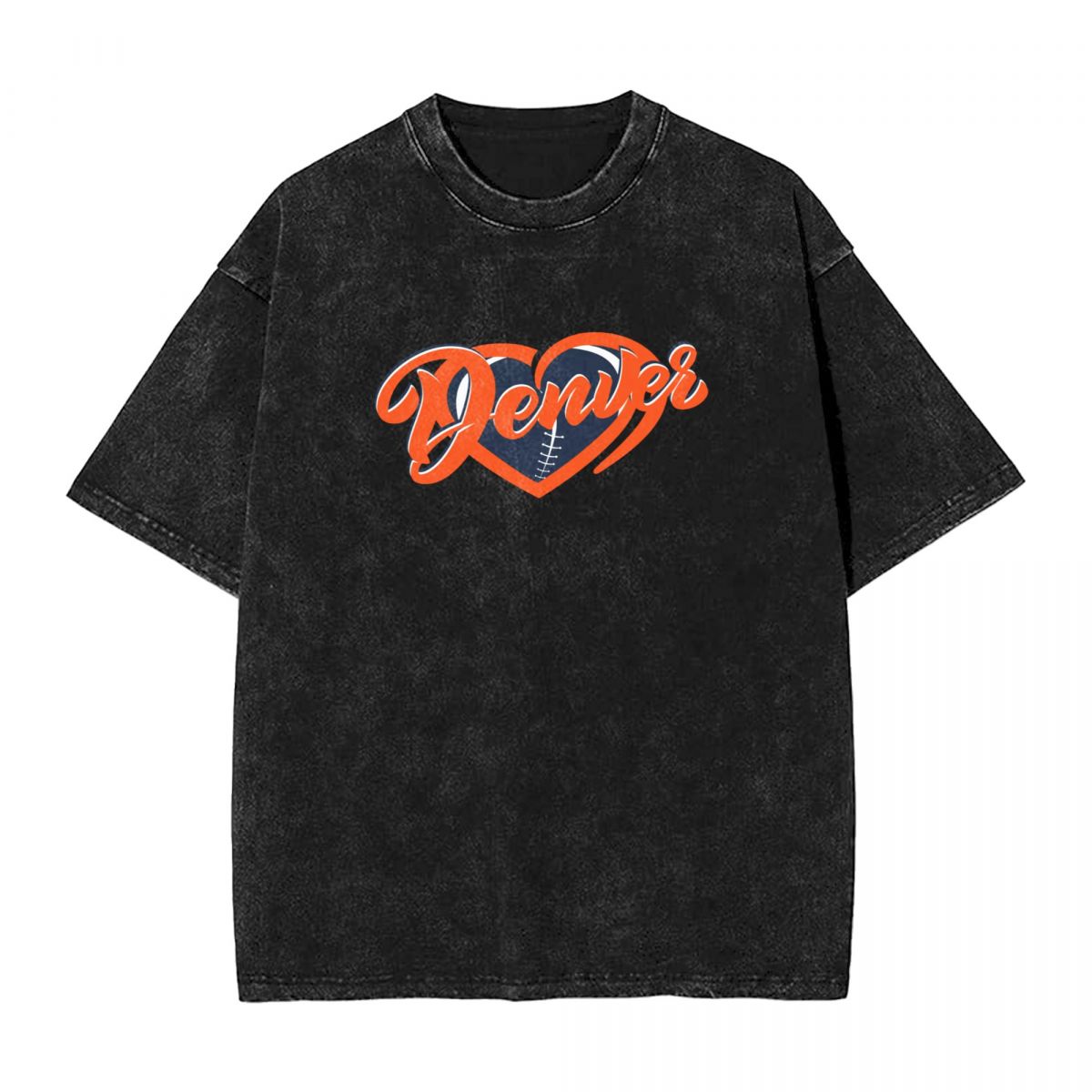 Denver Broncos On Hearts Ball Printed Vintage Men's Oversized T-Shirt