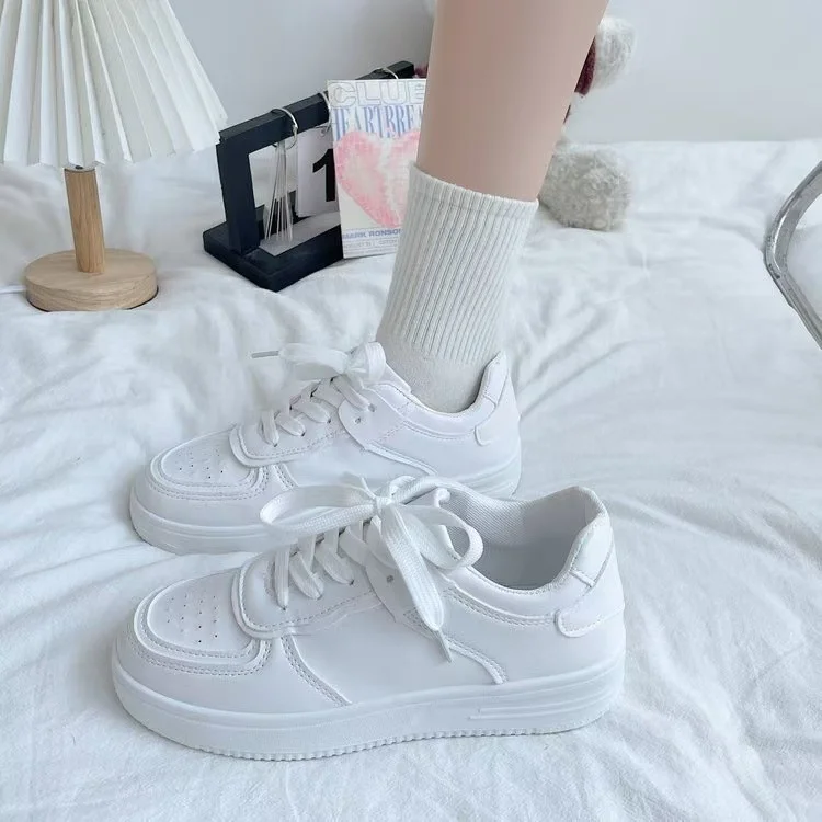 Breakj Breakj New Board Shoes Korean Version Of The Hong Kong Style Retro White Tie With Thick-Soled College Wind Sports Small White Shoes Women