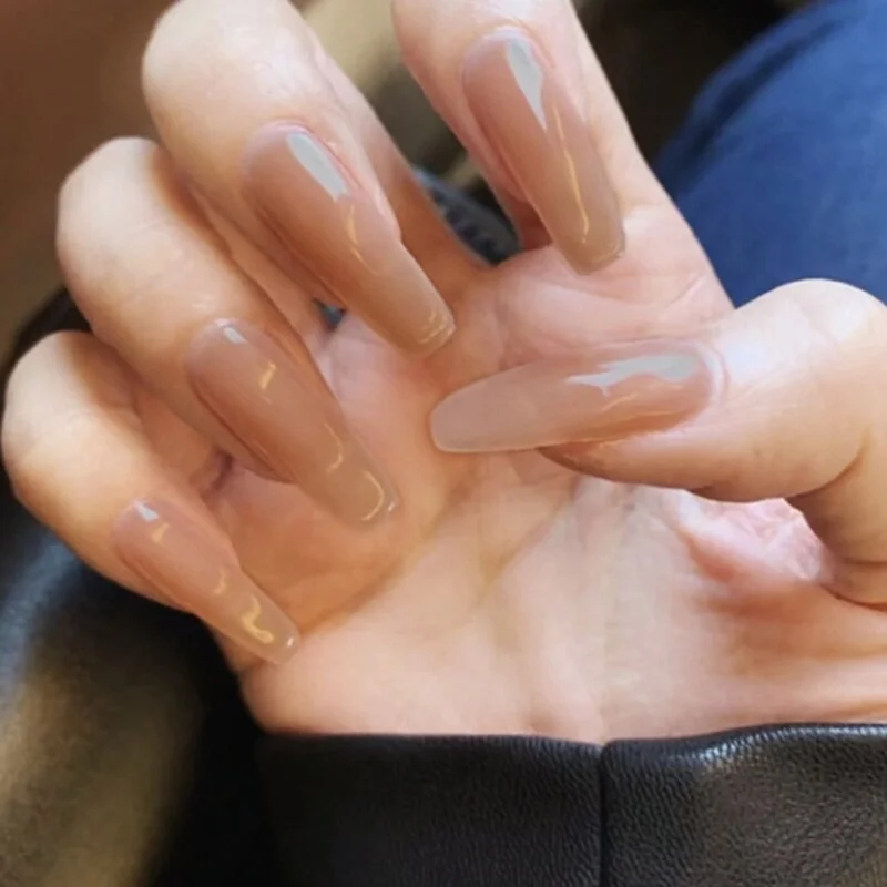 Sweet Summer Women Fake Nails Stickers Long Rose Pink Candy Color Wearable Nail Stickers Full Finished Nails With Glue 24pcs-Nail Inspo