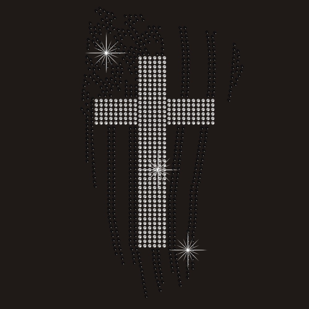 Crystal and black color cross design hot fix rhinestone heat transfers