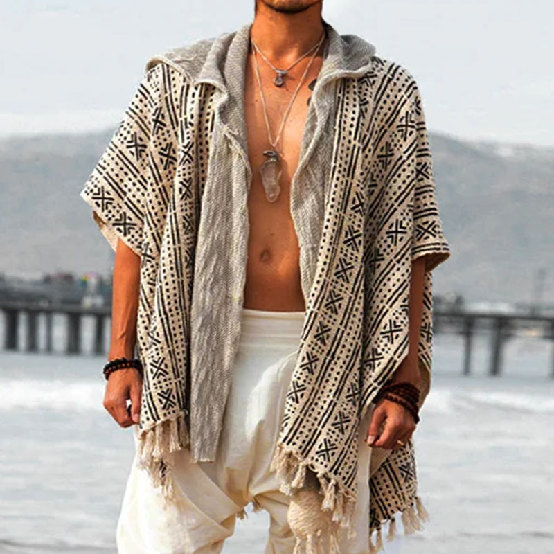 Hooded Fringe Linen Robe Shirt &ndash; Hippie Tunic for Men