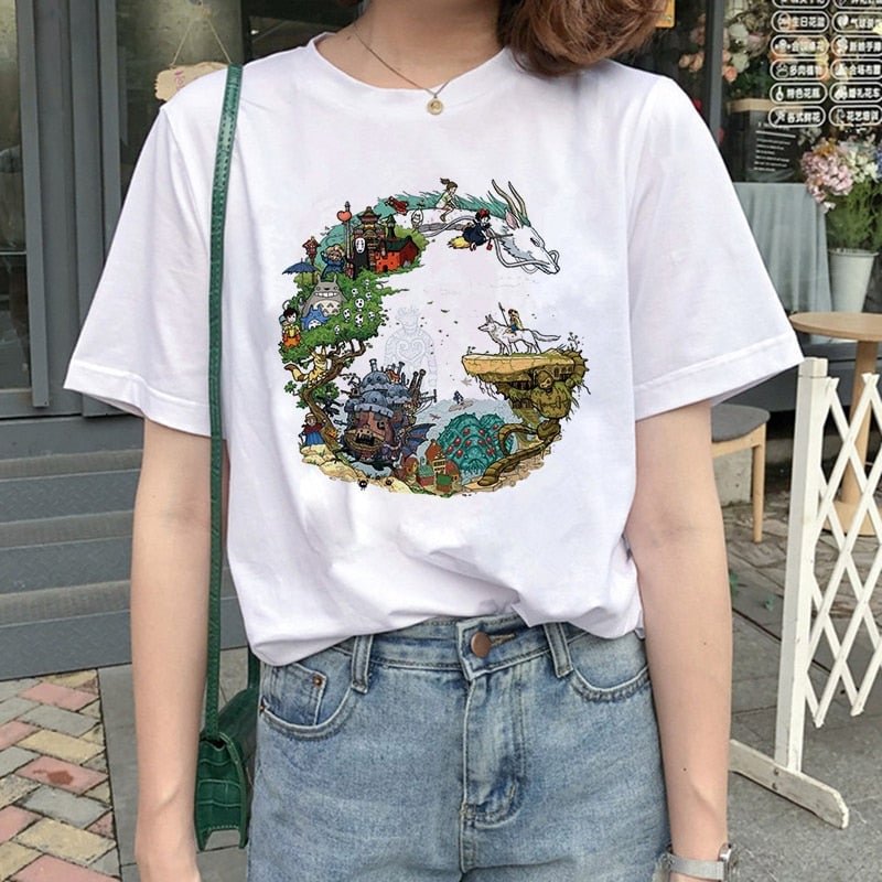 Spirit Away t shirt Studio Ghibli femme Japanese cartoon Anime women tshirt t-shirt Miyazaki Hayao clothes female kawaii