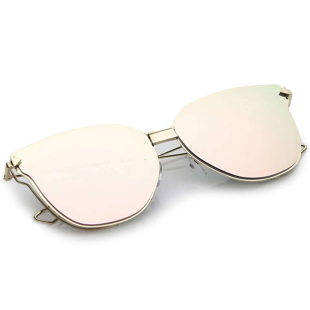 Oversize Cat Eye glasses With Mirrored Flat Lens And Wire Arms 59mm
