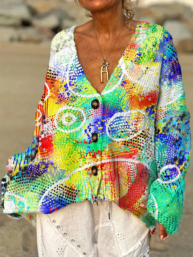 Women's Beautiful Colorful Abstract Graffiti Painting Art Print Casual Pullover Sweater
