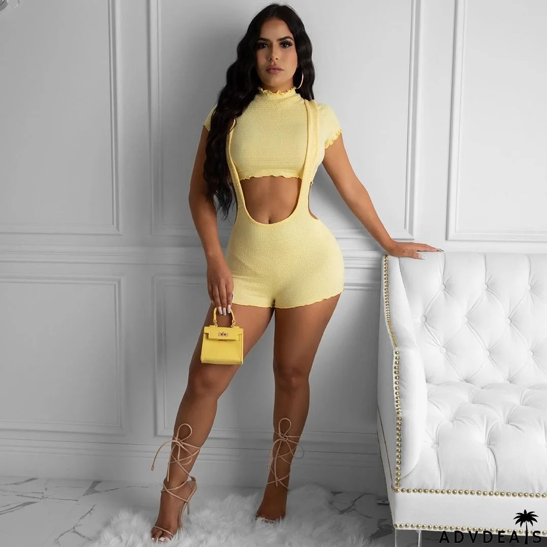 Women's Sexy Fashion Short Sleeve Suspenders Two-Piece Set